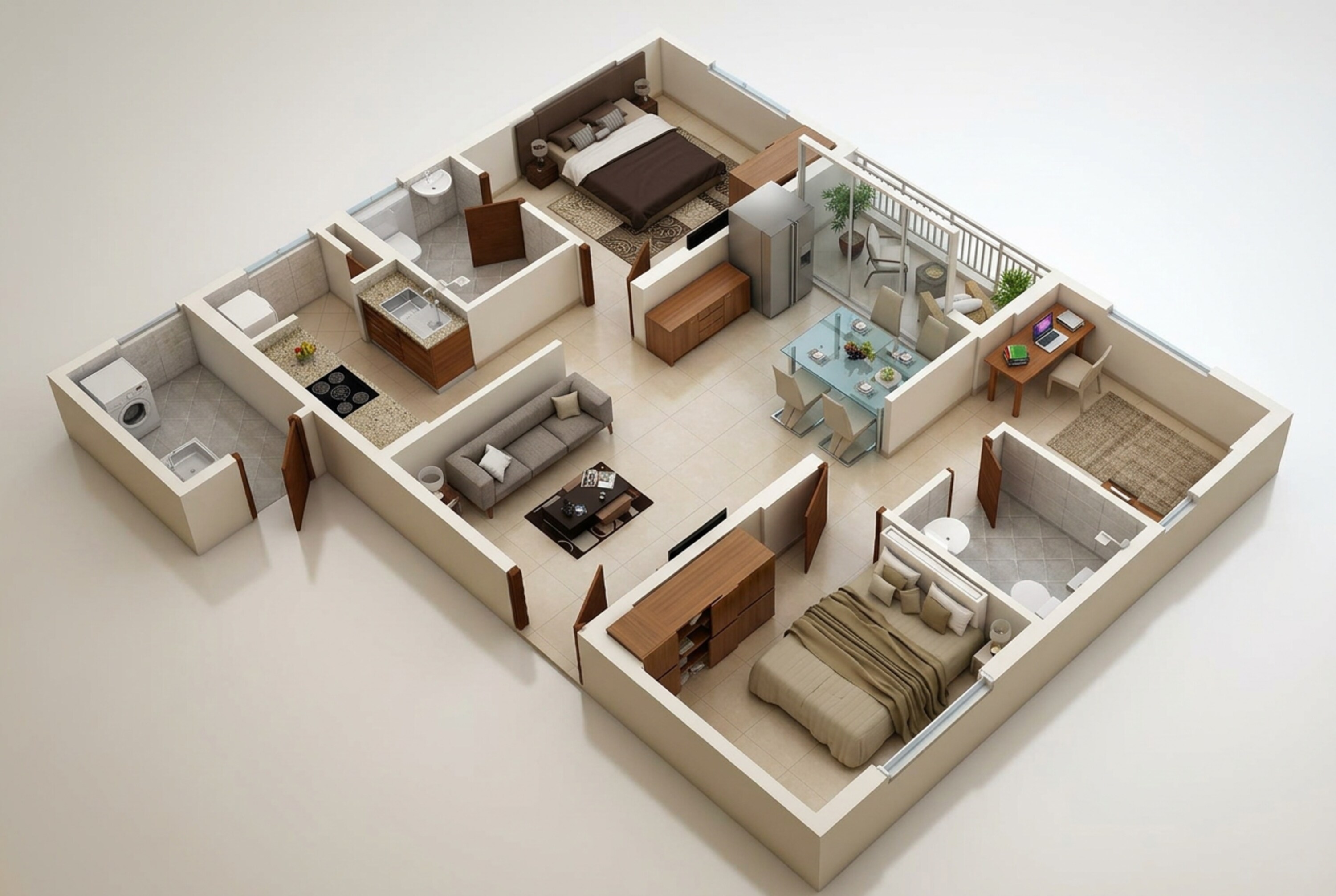 Floor plan of 3 BHK 1047 Sq. Ft. Apartment in Provident Space, Hyderabad