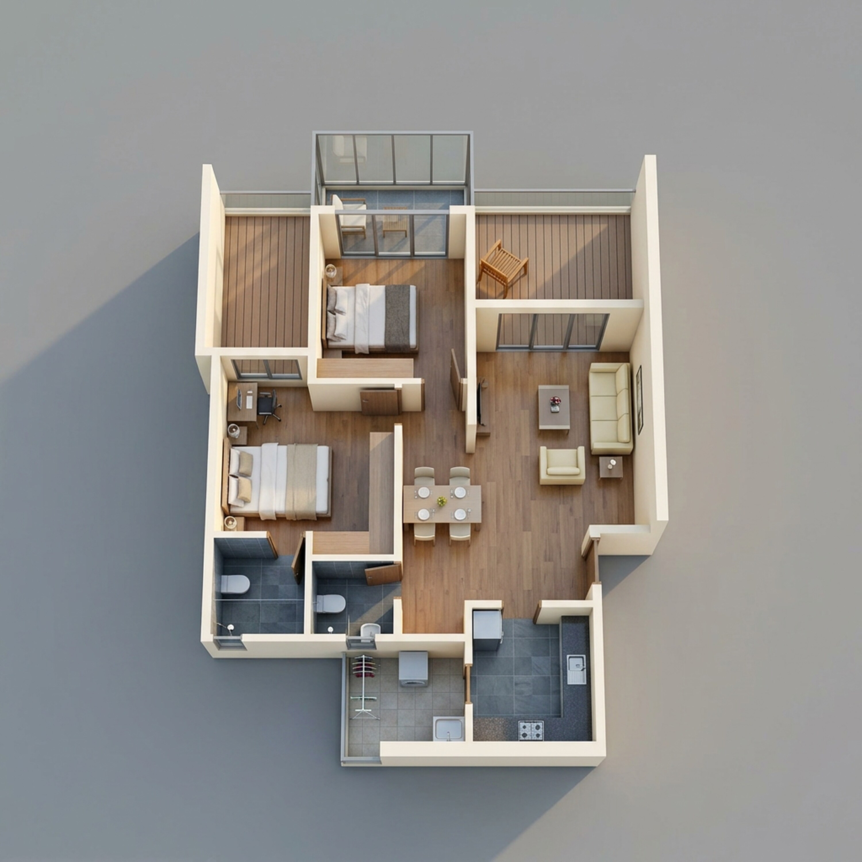 Floor plan of 2 BHK 890 Sq. Ft. Apartment in Majestique Signature Towers, Pune