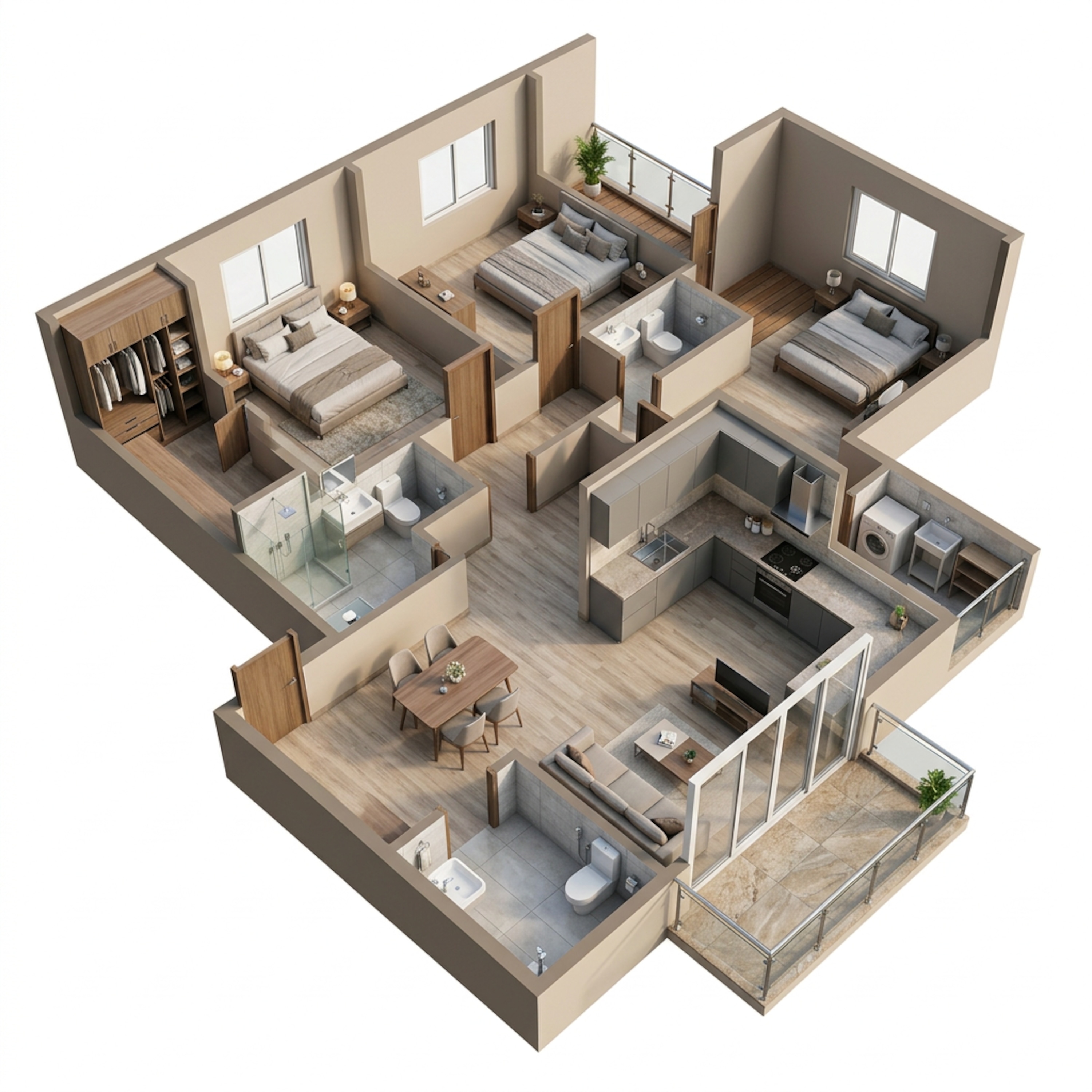 Floor plan of 3 BHK 1197 Sq. Ft. Apartment in Majestique Signature Towers, Pune