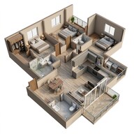 Floor plan of 3 BHK 1197 Sq. Ft. Apartment in Majestique Signature Towers, Pune