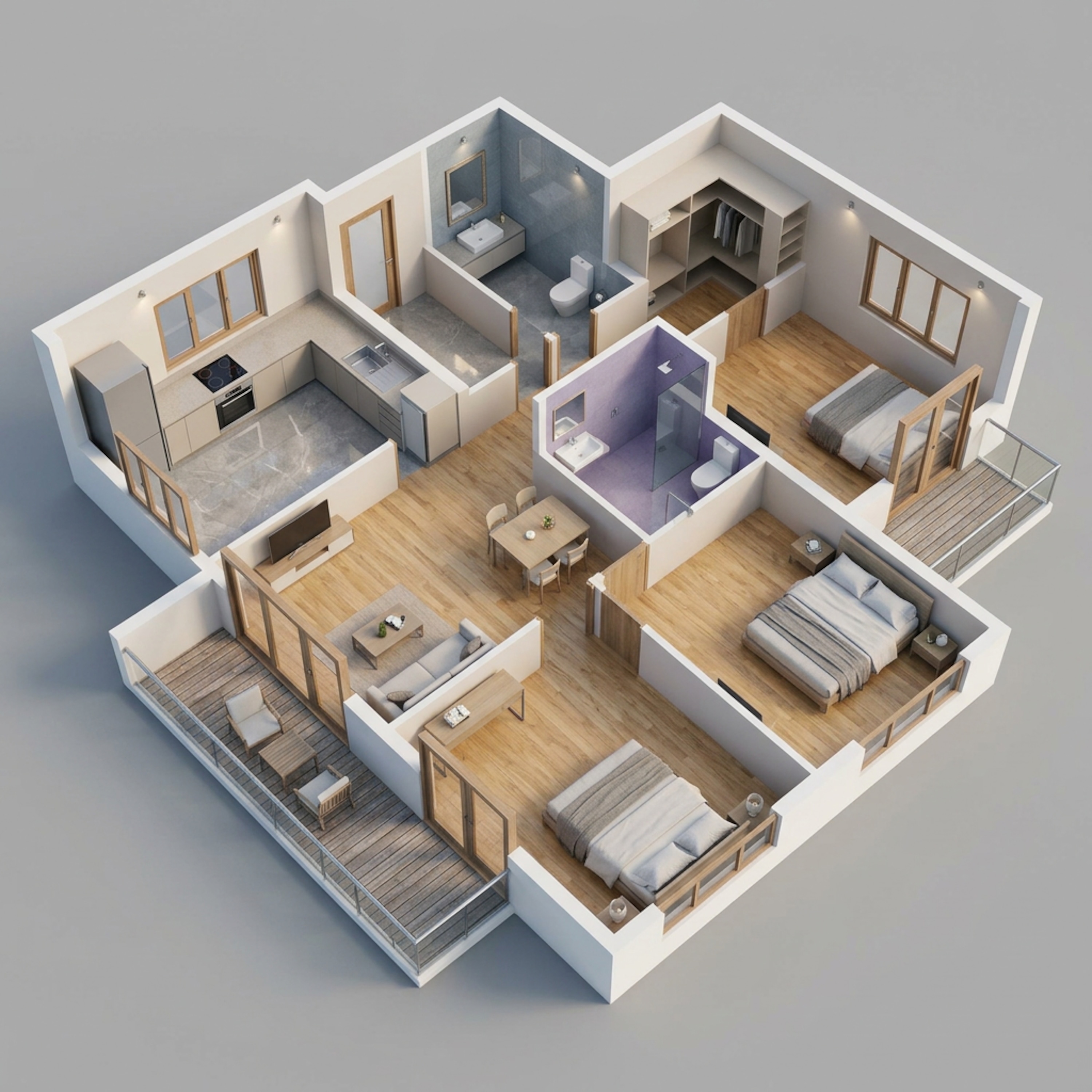 Floor plan of 3 BHK 907 Sq. Ft. Apartment in Majestique Signature Towers, Pune