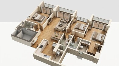Floor plan of 3 BHK 1393 Sq. Ft. Apartment in Godrej Rivergreens, Pune