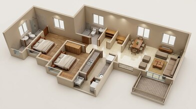 Floor plan of 2 BHK 759 Sq. Ft. Apartment in Lodha Palava Olivia B, Thane