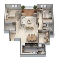 Floor plan of 2 BHK 1485 Sq. Ft. Apartment in Shriram Southern Crest Phase 2, Bangalore
