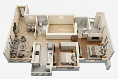 Floor plan of 2 BHK 770 Sq. Ft. Apartment in Piramal Revanta Tower 2, Mumbai