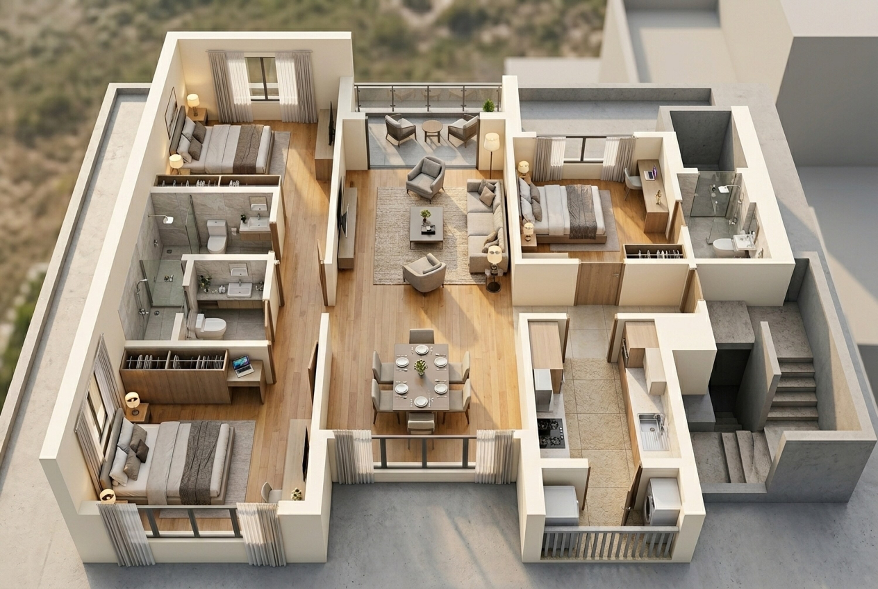 Floor plan of 3 BHK 1277 Sq. Ft. Apartment in Piramal Revanta Tower 2, Mumbai