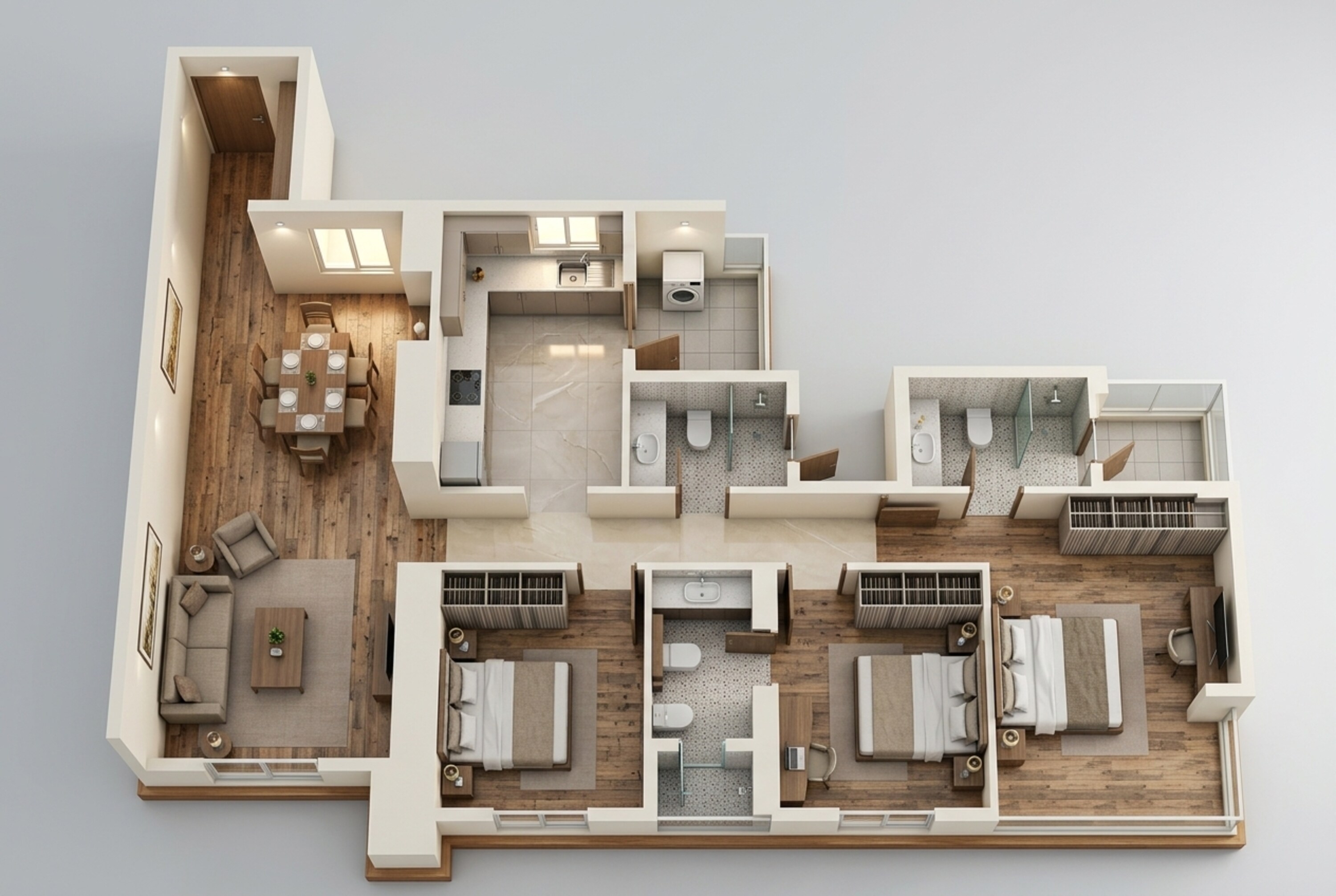 Floor plan of 3 BHK 1292 Sq. Ft. Apartment in Piramal Aranya Wing B, Mumbai