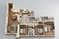 Floor plan of 3 BHK 1292 Sq. Ft. Apartment in Piramal Aranya Wing B, Mumbai