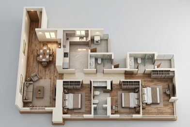 Floor plan of 3 BHK 1292 Sq. Ft. Apartment in Piramal Aranya Wing B, Mumbai