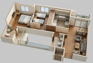 Floor plan of 2 BHK 1007 Sq. Ft. Apartment in Sobha Tropical Greens Phase 21 Wing 21 And 22, Bangalore