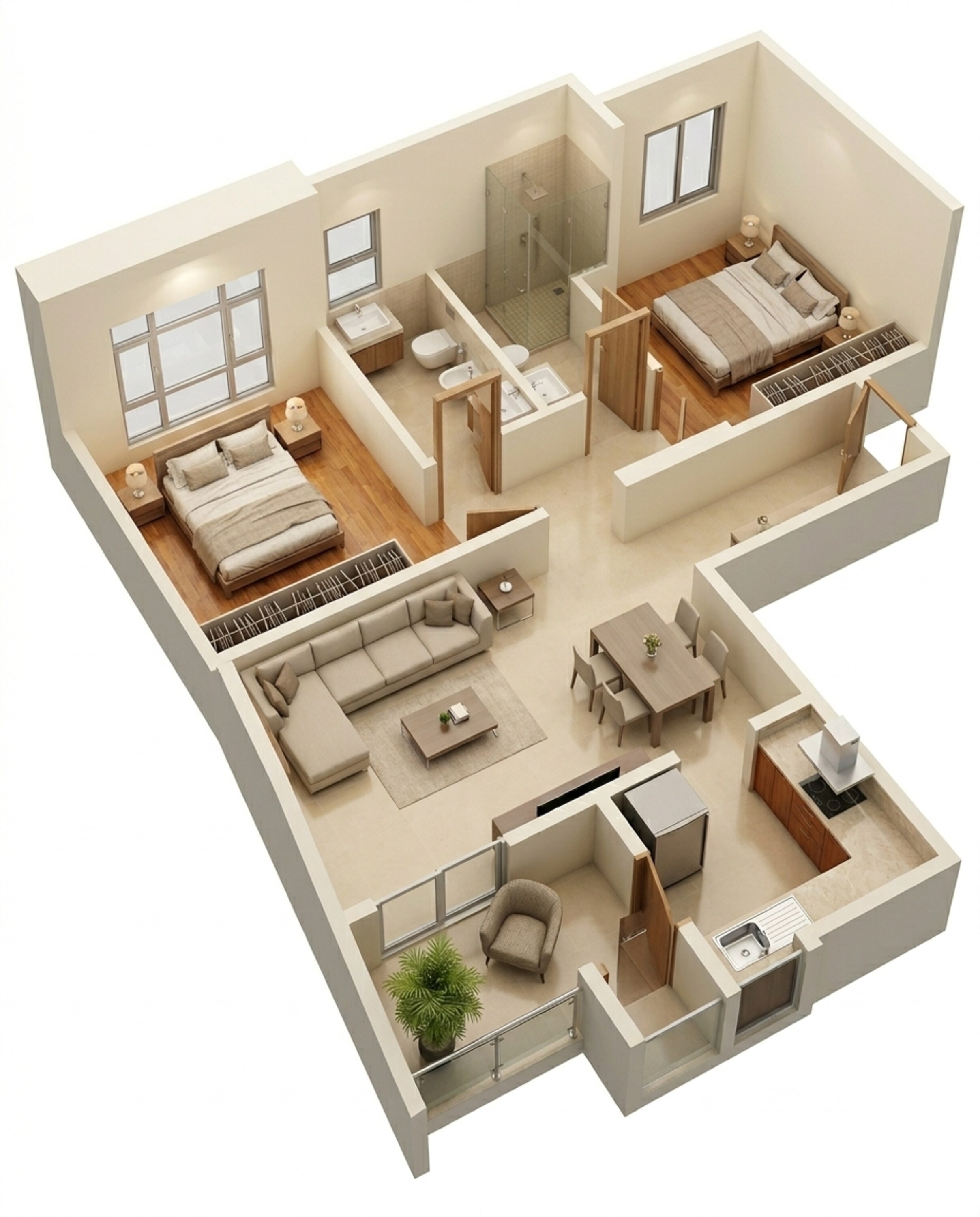 Floor plan of 2 BHK 813 Sq. Ft. Apartment in Mahindra Lifespaces Vicino A3 A4, Mumbai