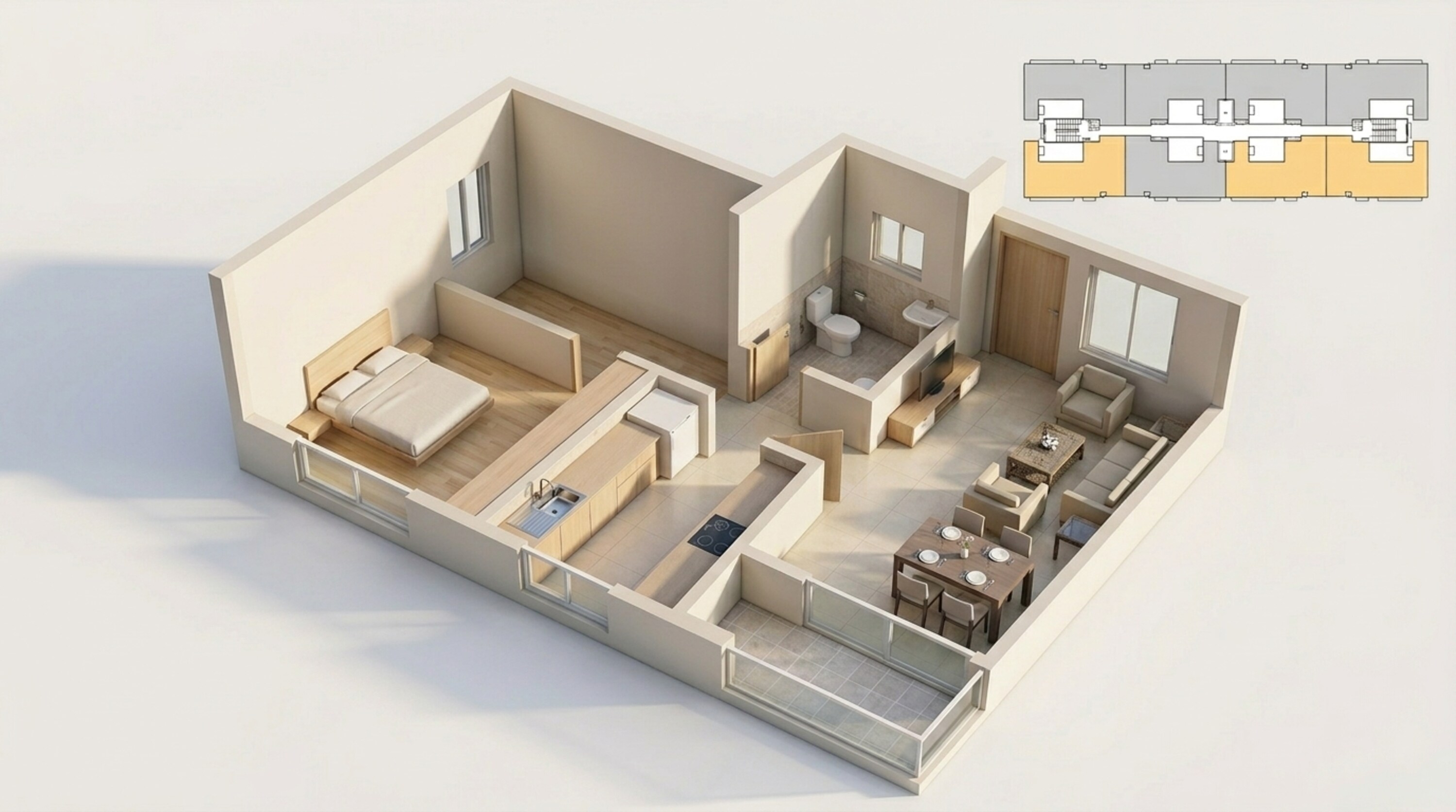 Floor plan of 1 BHK 745 Sq. Ft. Apartment in Sobha Tropical Greens Phase 22 Wing 23 And 24, Bangalore