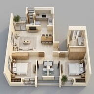 Floor plan of 2 BHK 667 Sq. Ft. Apartment in Mahindra Lifespaces Vicino A1 A2, Mumbai
