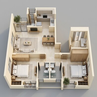 Floor plan of 2 BHK 667 Sq. Ft. Apartment in Mahindra Lifespaces Vicino A1 A2, Mumbai