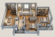 Floor plan of 2 BHK 672 Sq. Ft. Apartment in Kalpataru Paramount A, Thane