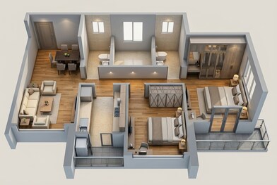 Floor plan of 2 BHK 672 Sq. Ft. Apartment in Kalpataru Paramount A, Thane