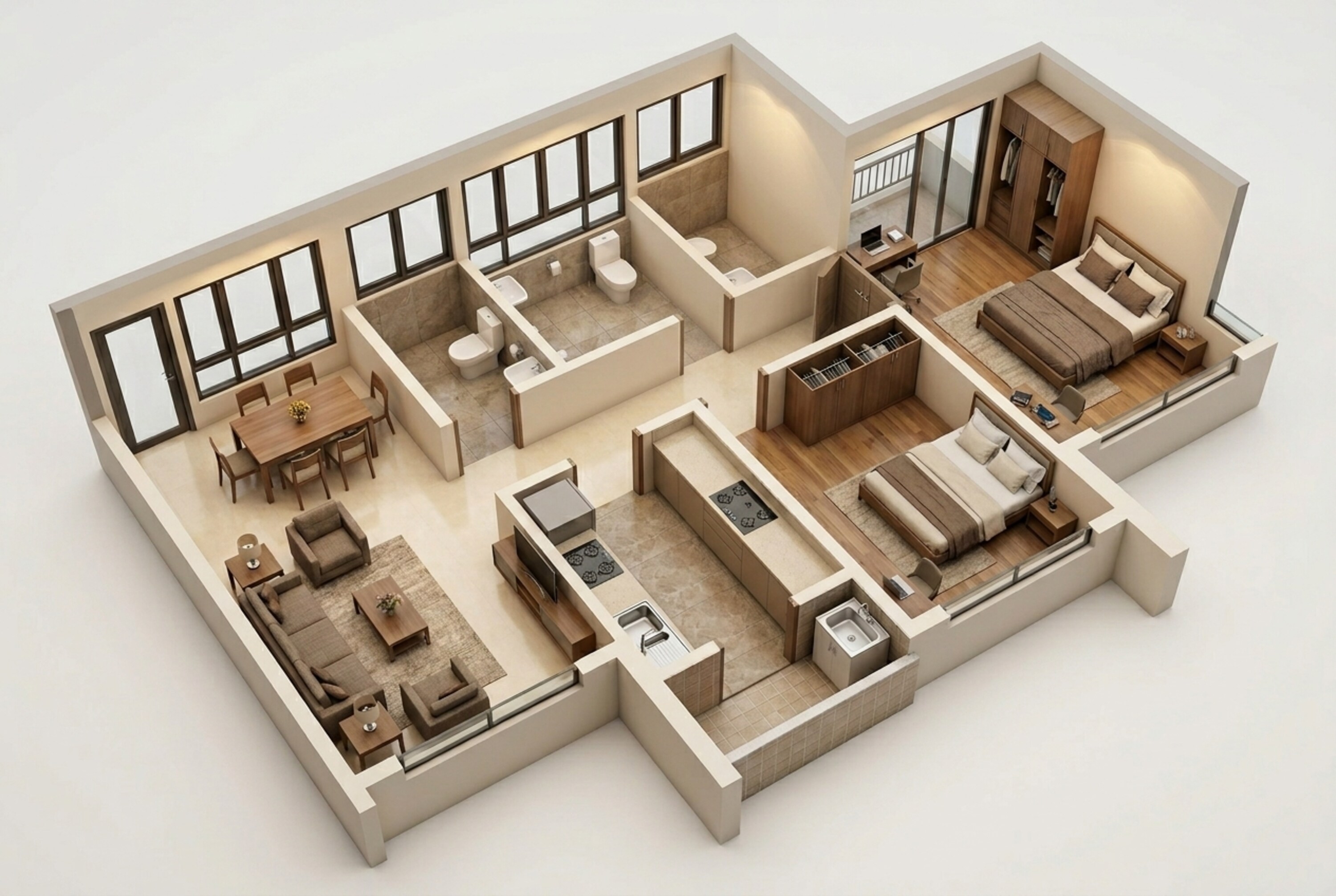 Floor plan of 2 BHK 672 Sq. Ft. Apartment in Kalpataru Paramount B, Thane