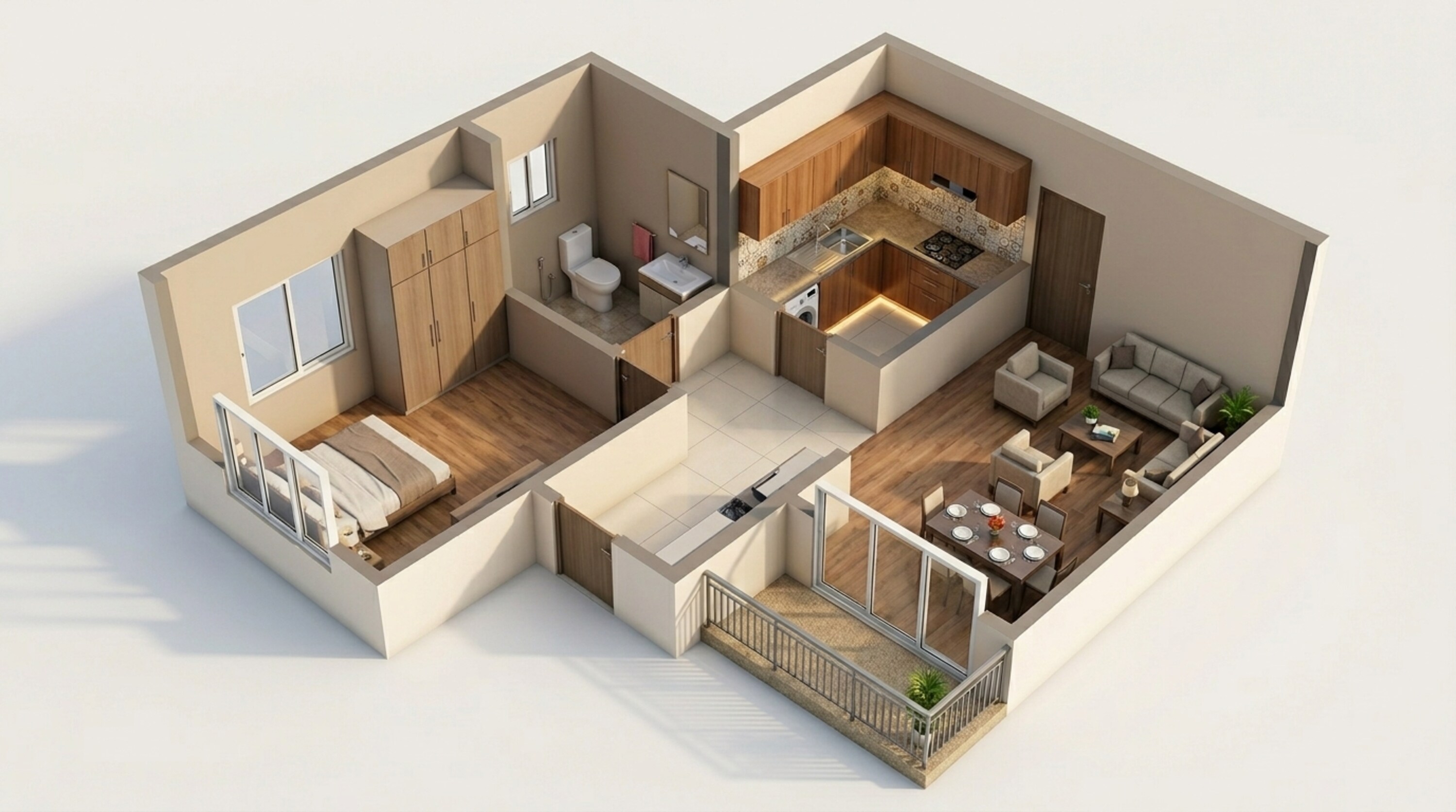 Floor plan of 1 BHK 745 Sq. Ft. Apartment in Sobha Tropical Greens Phase 26 Wing 35 To 38, Bangalore