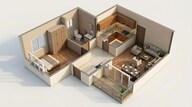 Floor plan of 1 BHK 745 Sq. Ft. Apartment in Sobha Tropical Greens Phase 26 Wing 35 To 38, Bangalore