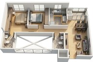 Floor plan of 2 BHK 1007 Sq. Ft. Apartment in Sobha Tropical Greens Phase 26 Wing 35 To 38, Bangalore