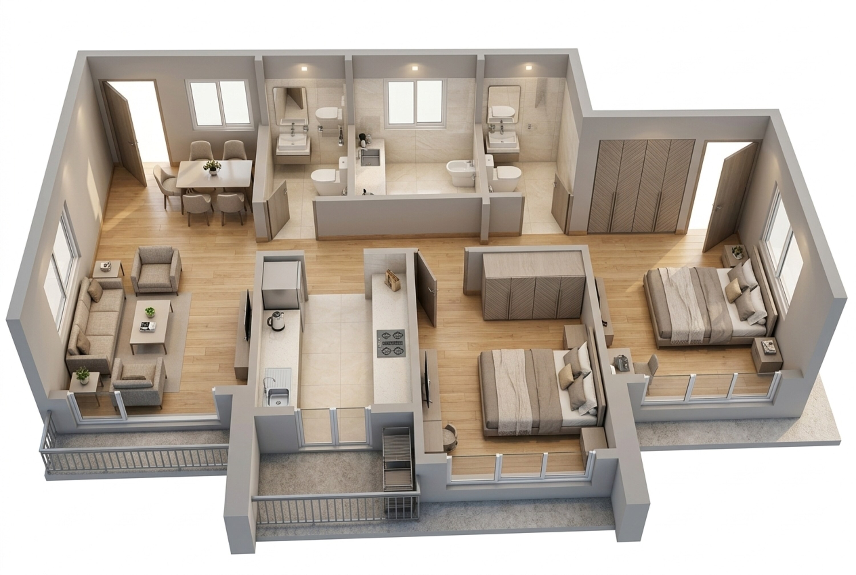 Floor plan of 2 BHK 672 Sq. Ft. Apartment in Kalpataru Paramount D, Thane