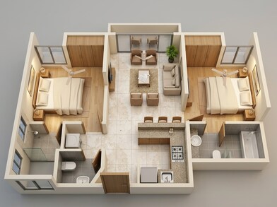 Floor plan of 2 BHK 467 Sq. Ft. Apartment in Lodha Upper Thane Sereno A1, Thane