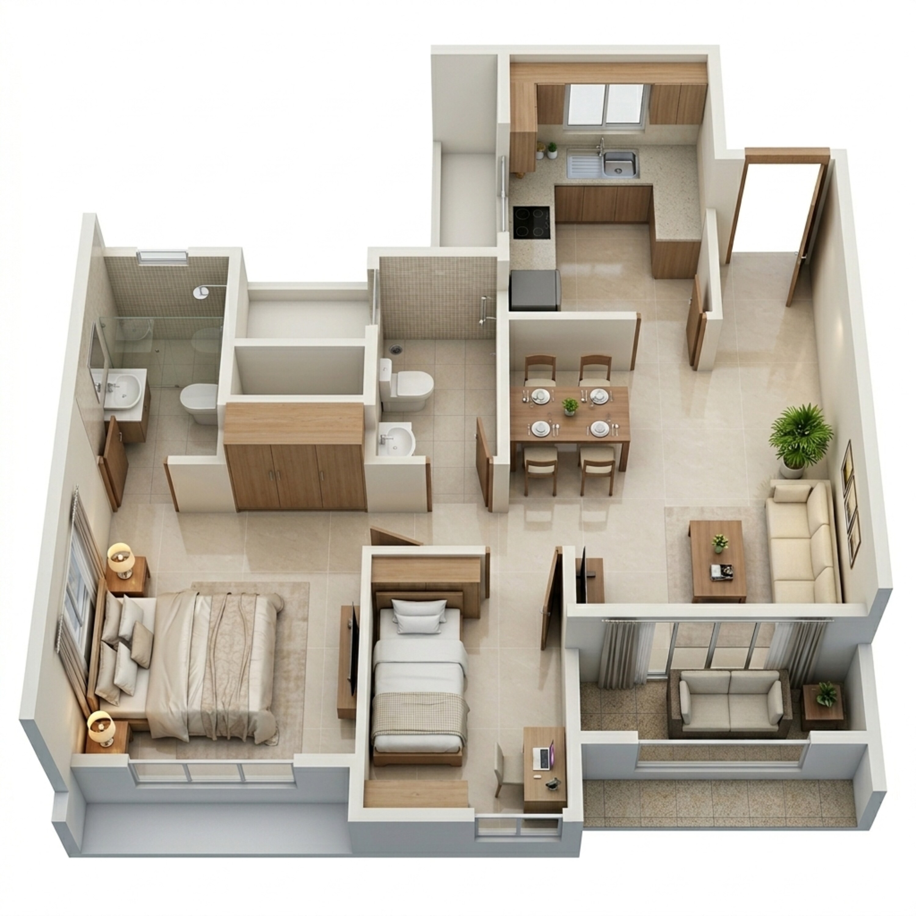 Floor plan of 2 BHK 592 Sq. Ft. Apartment in Dosti West County Phase 2 Dosti Cedar, Thane