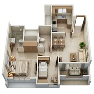 Floor plan of 2 BHK 592 Sq. Ft. Apartment in Dosti West County Phase 2 Dosti Cedar, Thane