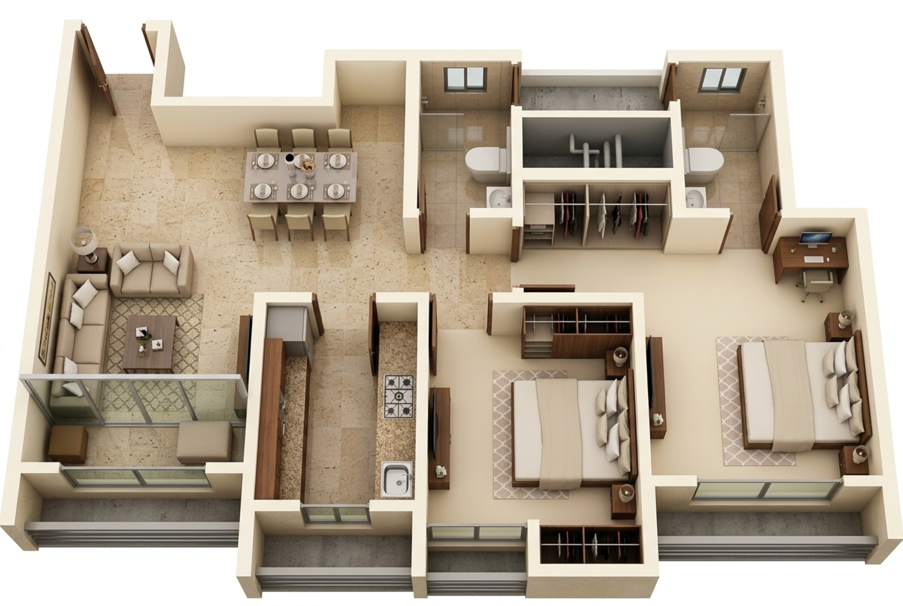 Floor plan of 2 BHK 640 Sq. Ft. Apartment in Dosti West County Phase 2 Dosti Cedar, Thane