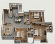 Floor plan of 3 BHK 887 Sq. Ft. Apartment in Dosti West County Phase 2 Dosti Cedar, Thane