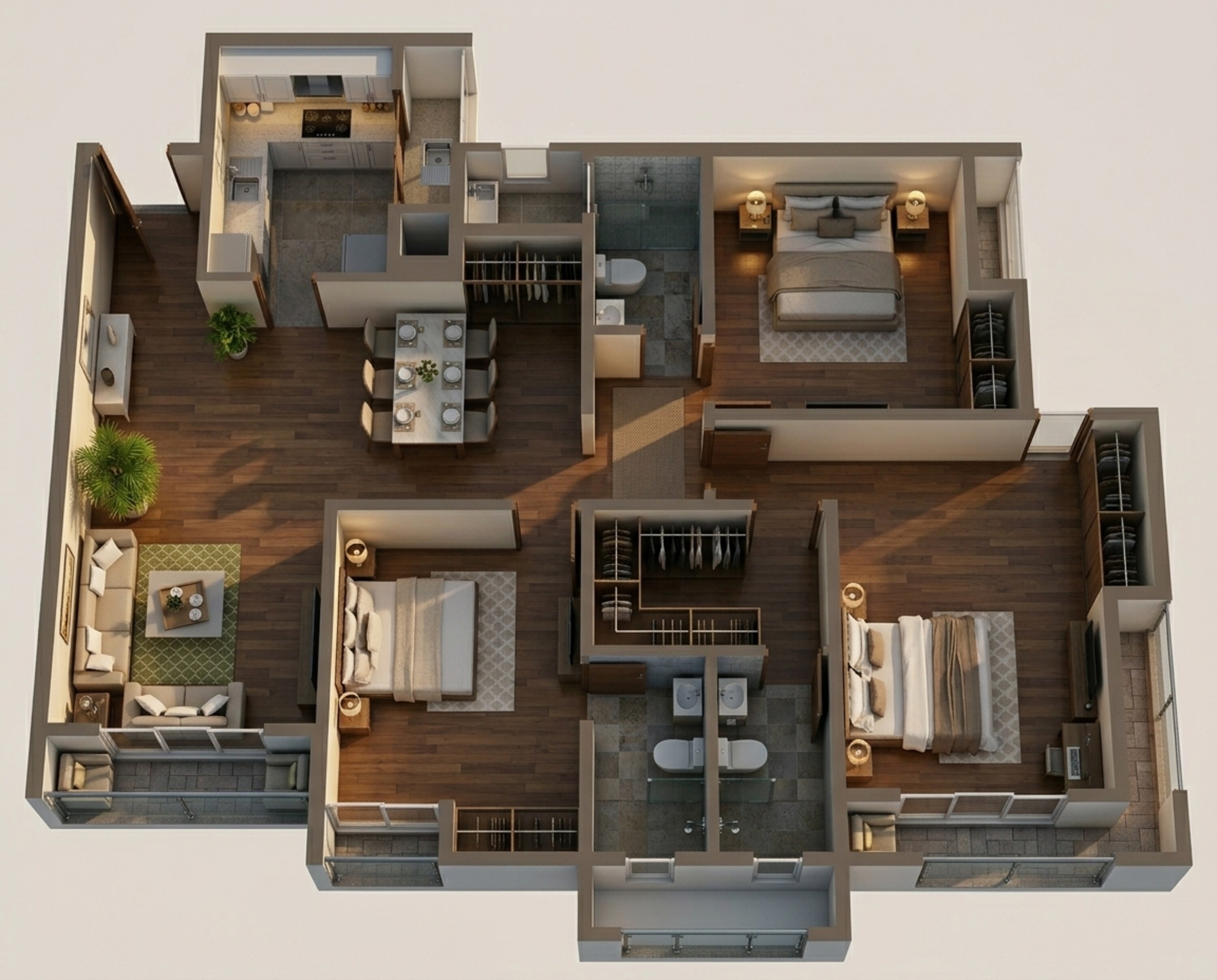 Floor plan of 3 BHK 1032 Sq. Ft. Apartment in Dosti West County Phase 2 Dosti Cedar, Thane