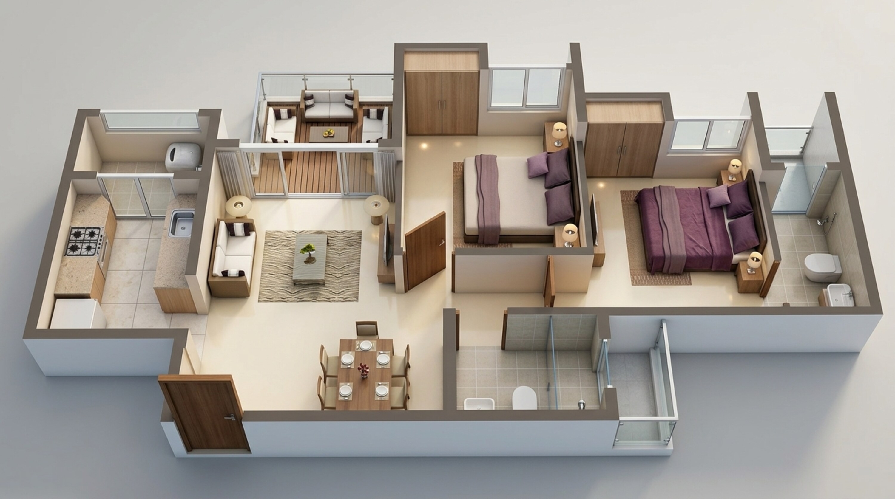 Floor plan of 2 BHK 635 Sq. Ft. Apartment in Lodha Upper Thane Tiara I, Thane