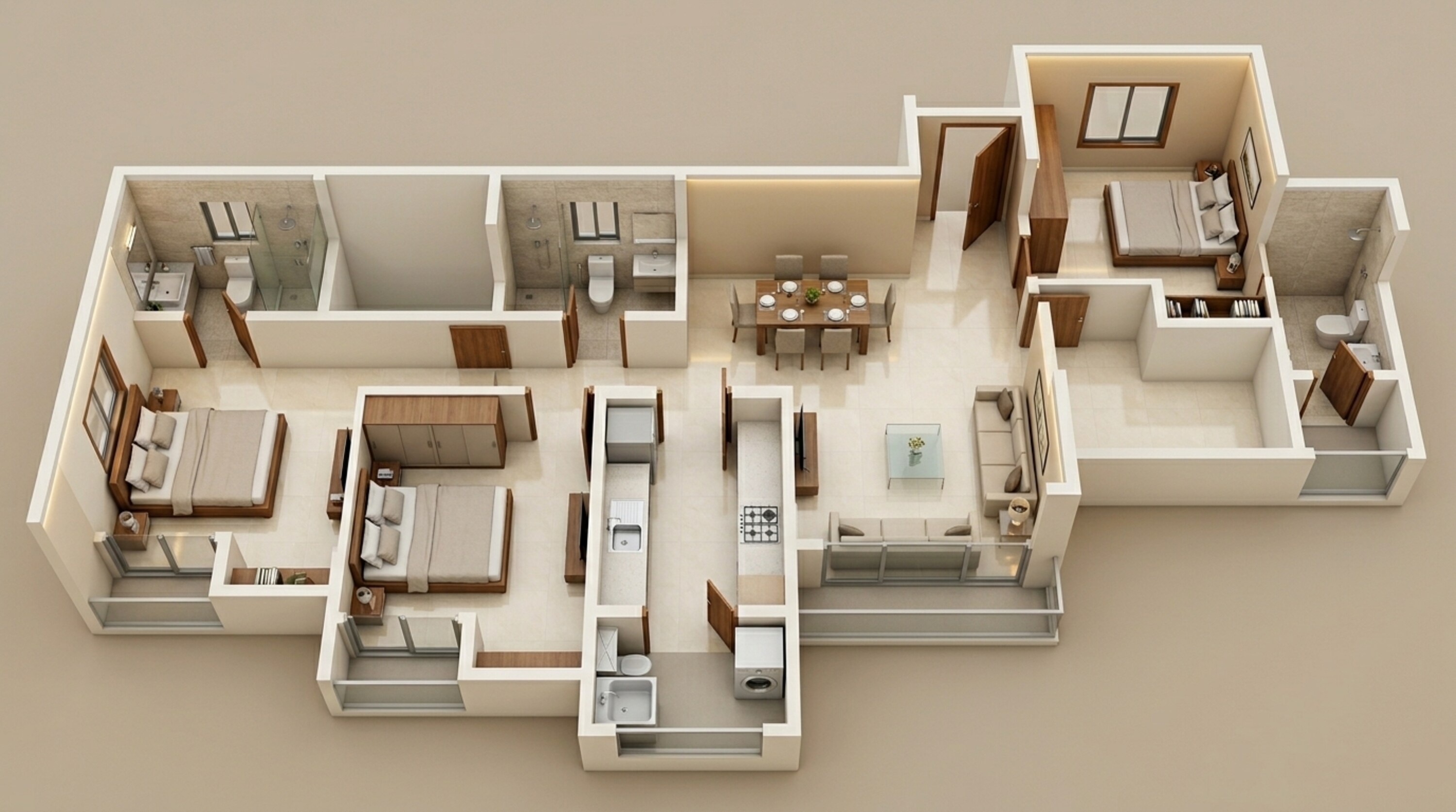 Floor plan of 3 BHK 750 Sq. Ft. Apartment in Lodha Upper Thane Tiara I, Thane