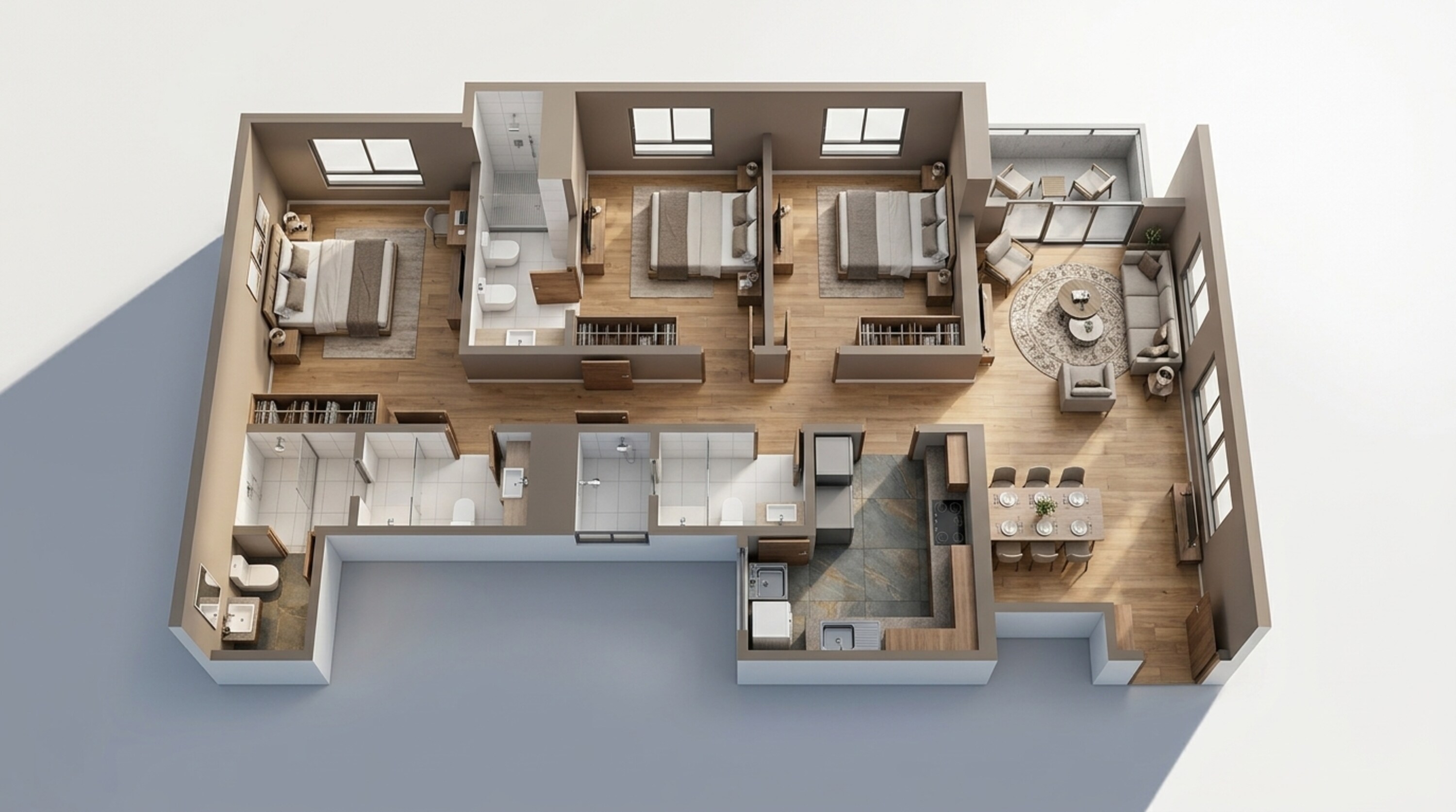 Floor plan of 3 BHK 1024 Sq. Ft. Apartment in L & T Rejuve 360 Tower A, Mumbai