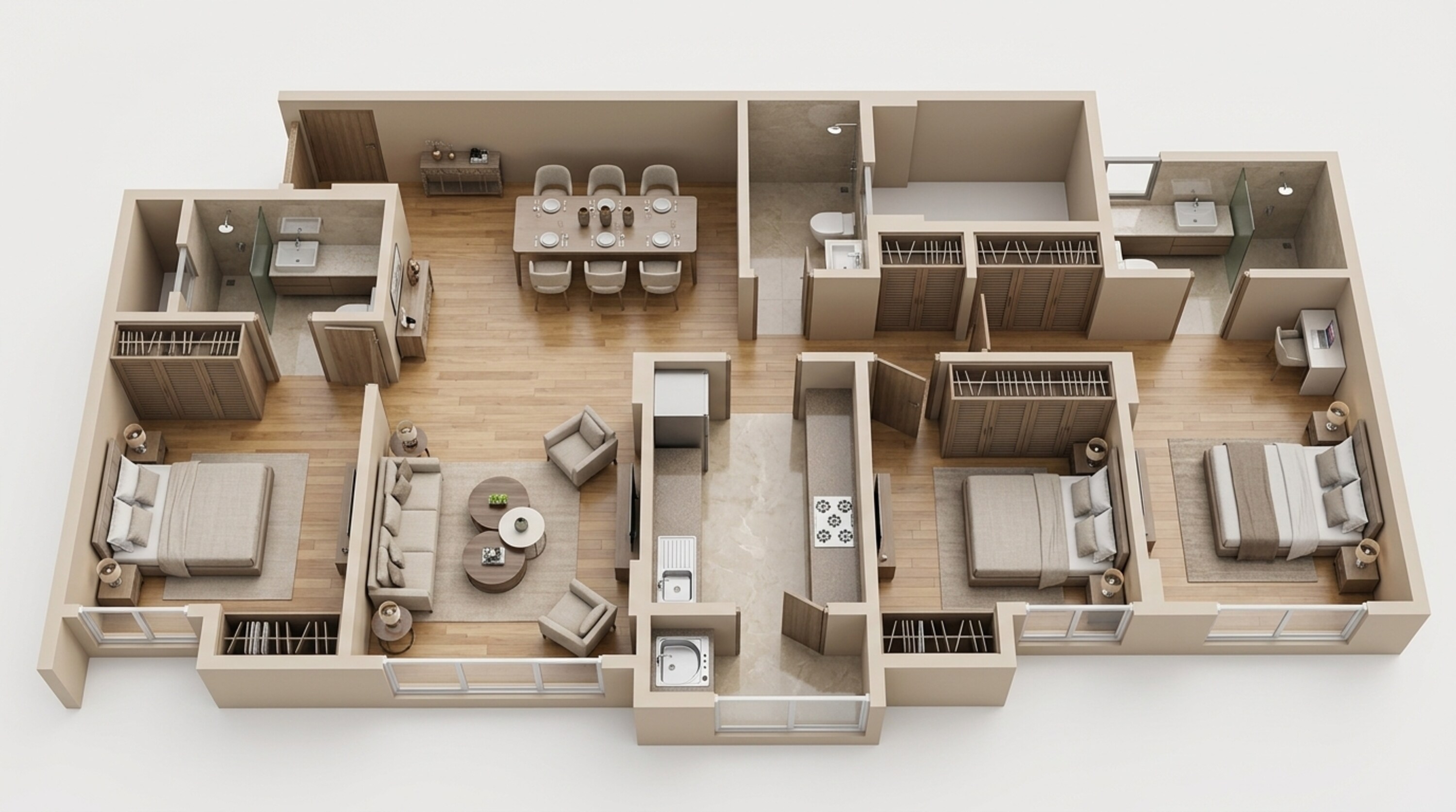 Floor plan of 3 BHK 1041 Sq. Ft. Apartment in Lodha Sterling, Thane