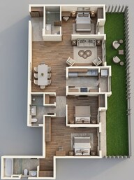 Floor plan of 3 BHK 977 Sq. Ft. Apartment in Lodha Sterling, Thane