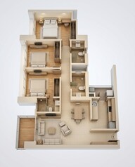 Floor plan of 3 BHK 957 Sq. Ft. Apartment in Kalpataru Launch Code Starlight Wing D E And F, Thane