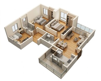 Floor plan of 2 BHK 538 Sq. Ft. Apartment in Kalpataru Launch Code Starlight Wing J And K, Thane