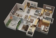 Floor plan of 3 BHK 1153 Sq. Ft. Apartment in Purva Aspire, Pune