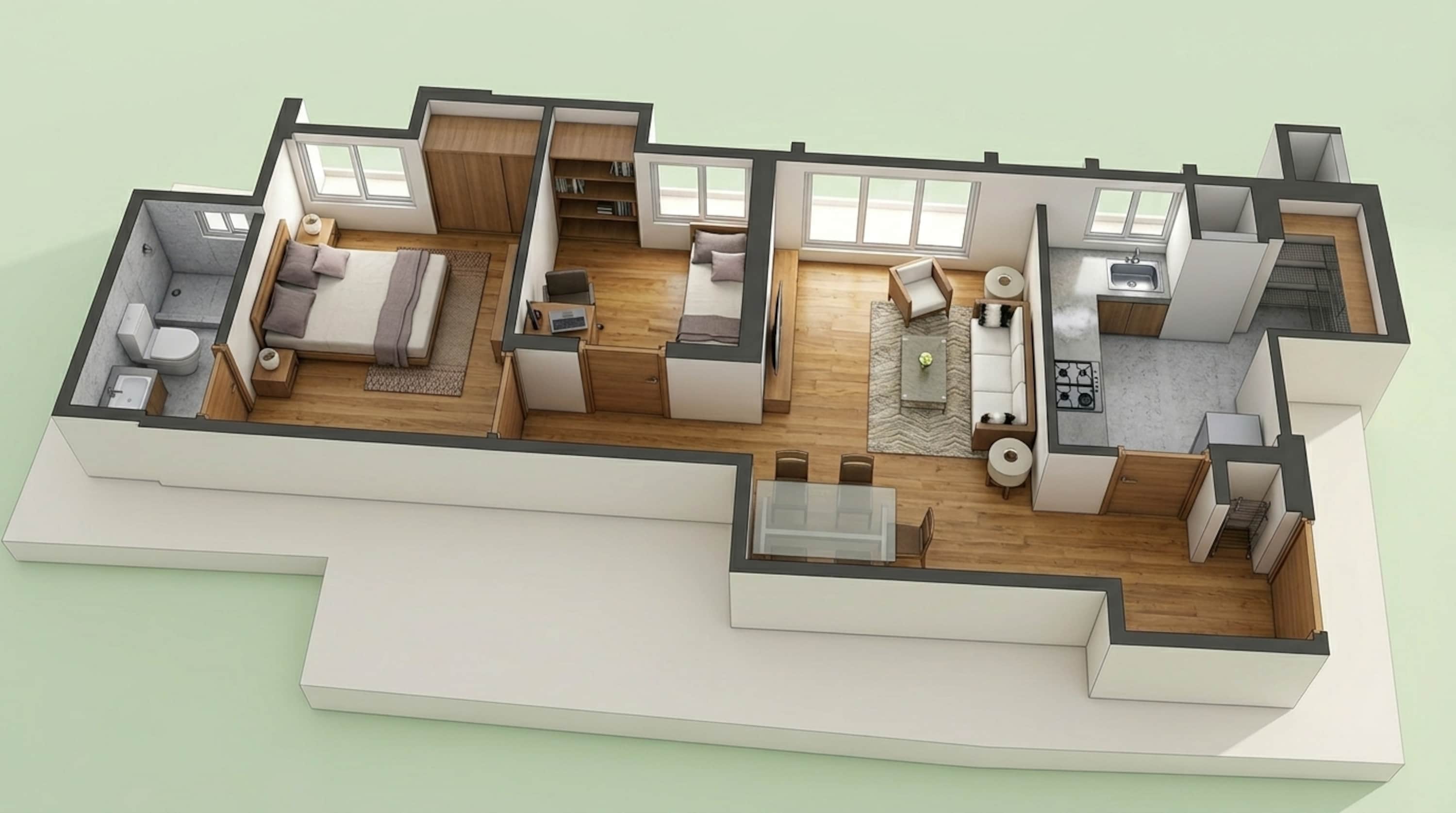 Floor plan of 1 BHK 458 Sq. Ft. Apartment in Lodha Amara Tower 44, Thane