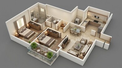 Floor plan of 2 BHK 637 Sq. Ft. Apartment in Lodha Amara Tower 6 and 22, Thane