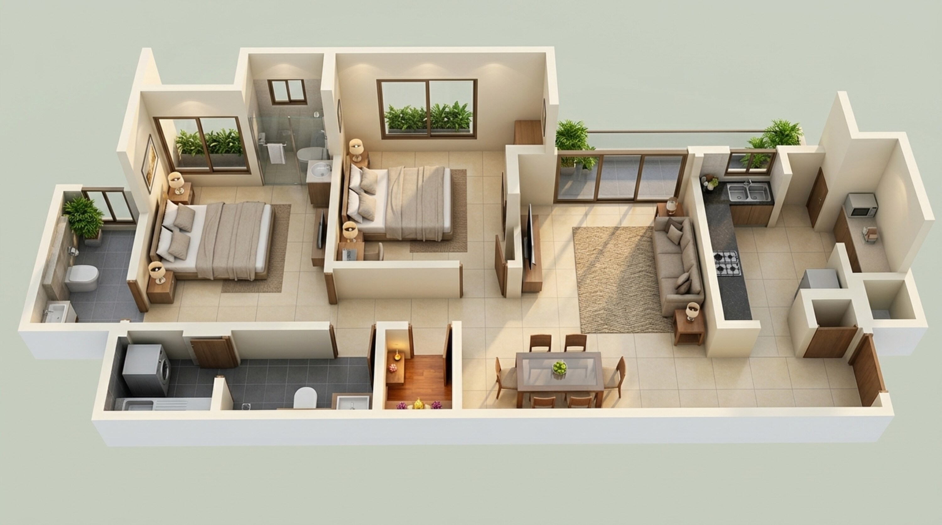 Floor plan of 2 BHK 599 Sq. Ft. Apartment in Lodha Amara Tower 47 and 48, Thane