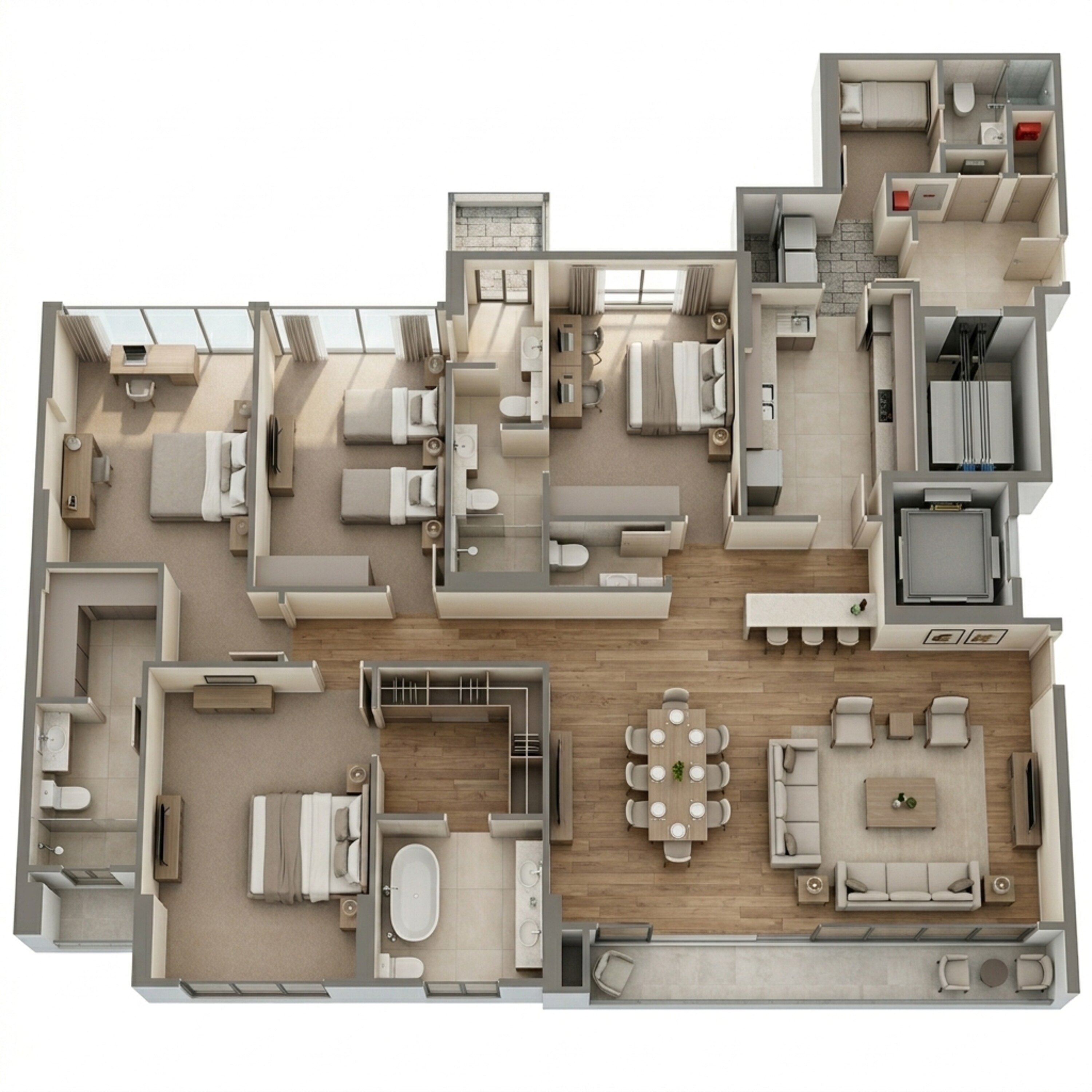 Floor plan of 4 BHK 2468 Sq. Ft. Apartment in Rustomjee Elements Wing SC, Mumbai