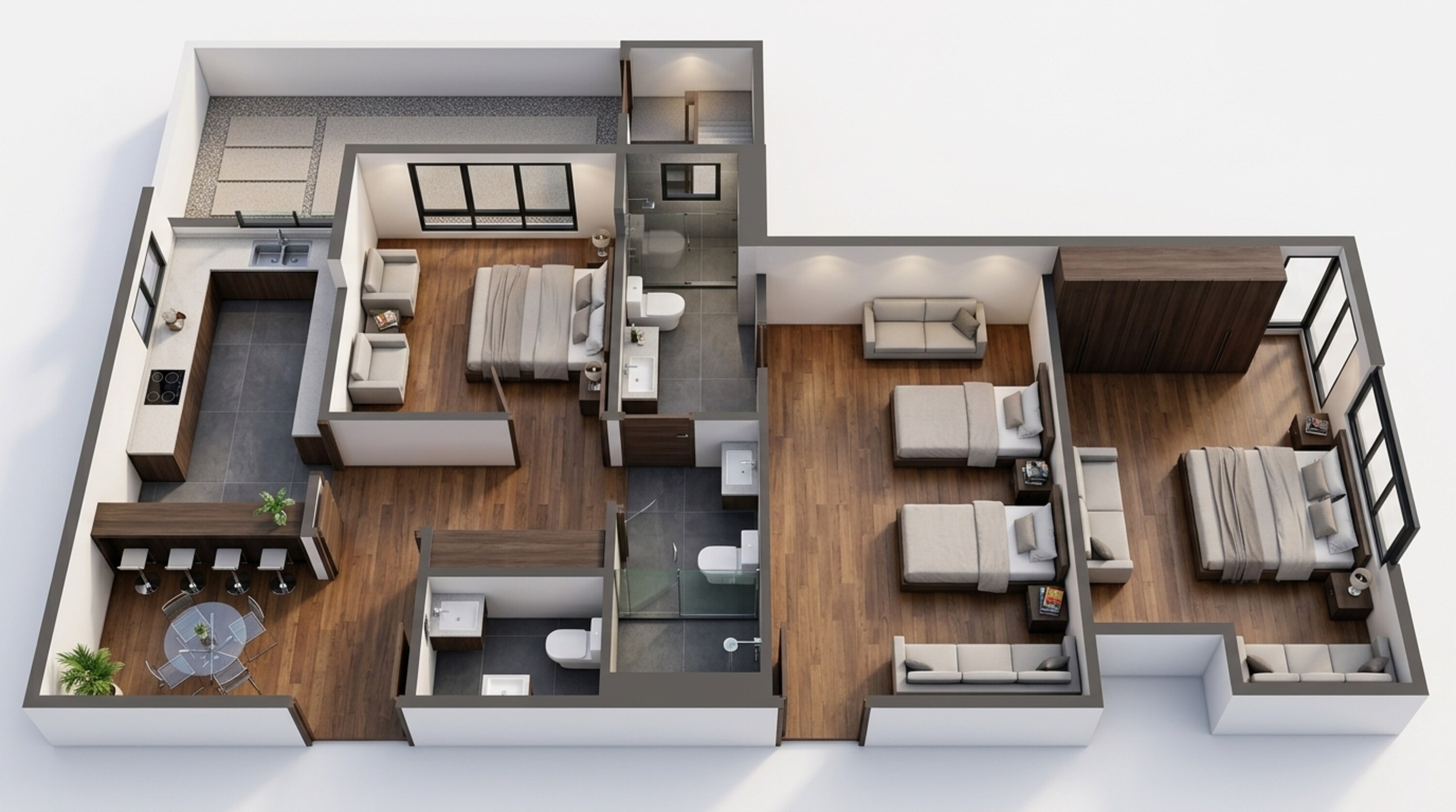 Floor plan of 3 BHK 1585 Sq. Ft. Apartment in Rustomjee Elements Wing SC, Mumbai
