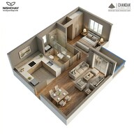 Floor plan of 1 BHK 342 Sq. Ft. Apartment in Chandak Nishchay Wing E, Mumbai