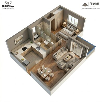 Floor plan of 1 BHK 342 Sq. Ft. Apartment in Chandak Nishchay Wing E, Mumbai
