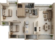 Floor plan of 2 BHK 512 Sq. Ft. Apartment in Rustomjee Virar Avenue L1 L2 And L4 Wing K, Palghar
