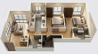 Floor plan of 2 BHK 624 Sq. Ft. Apartment in Rustomjee Azziano Wing D, Thane