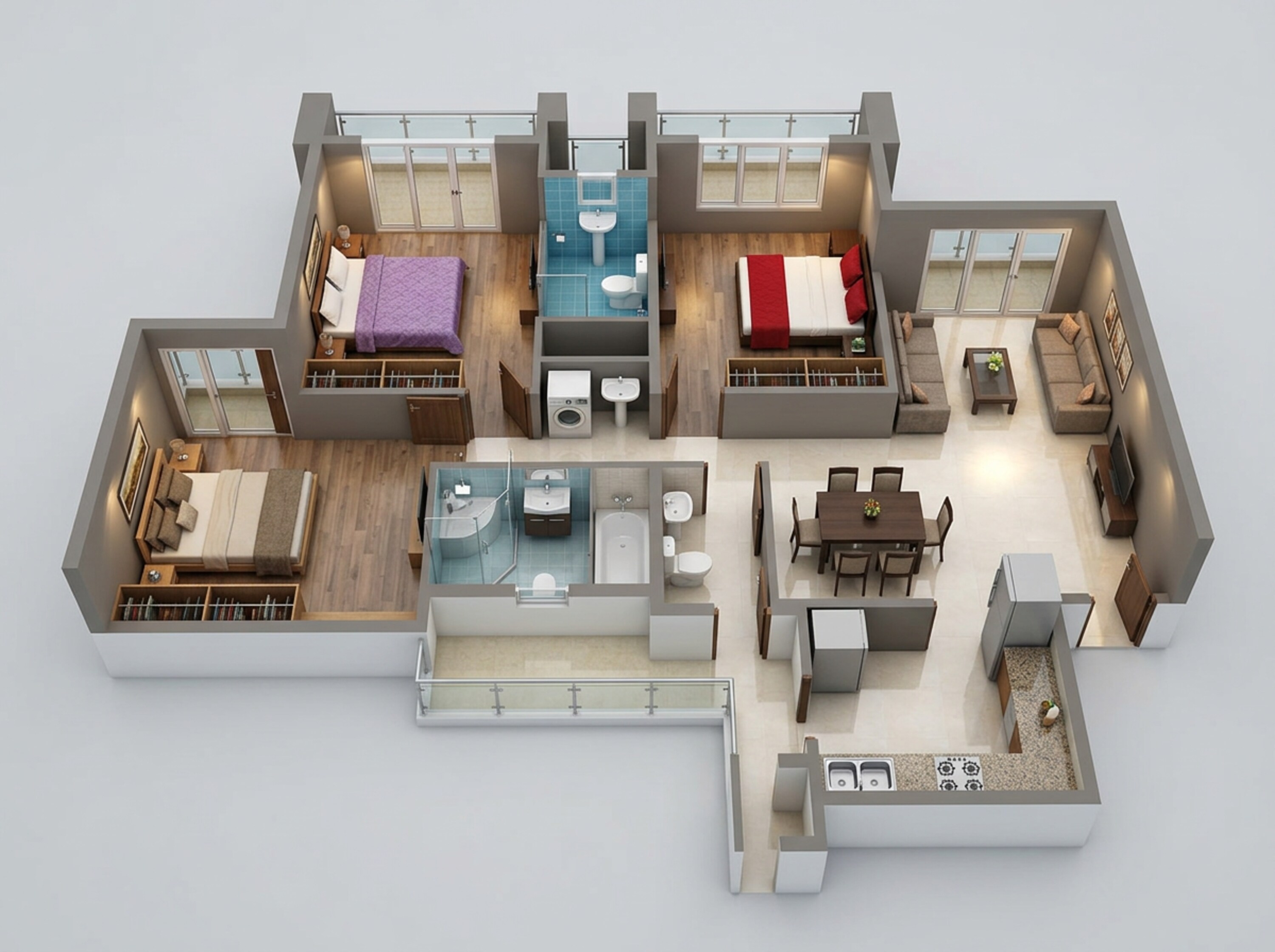 Floor plan of 3 BHK 923 Sq. Ft. Apartment in Arihant Clan Aalishan Phase 2, Navi Mumbai