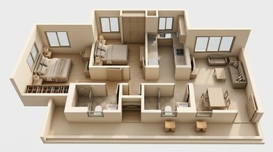 Floor plan of 2 BHK 598 Sq. Ft. Apartment in Kalpataru Immensa D, Thane